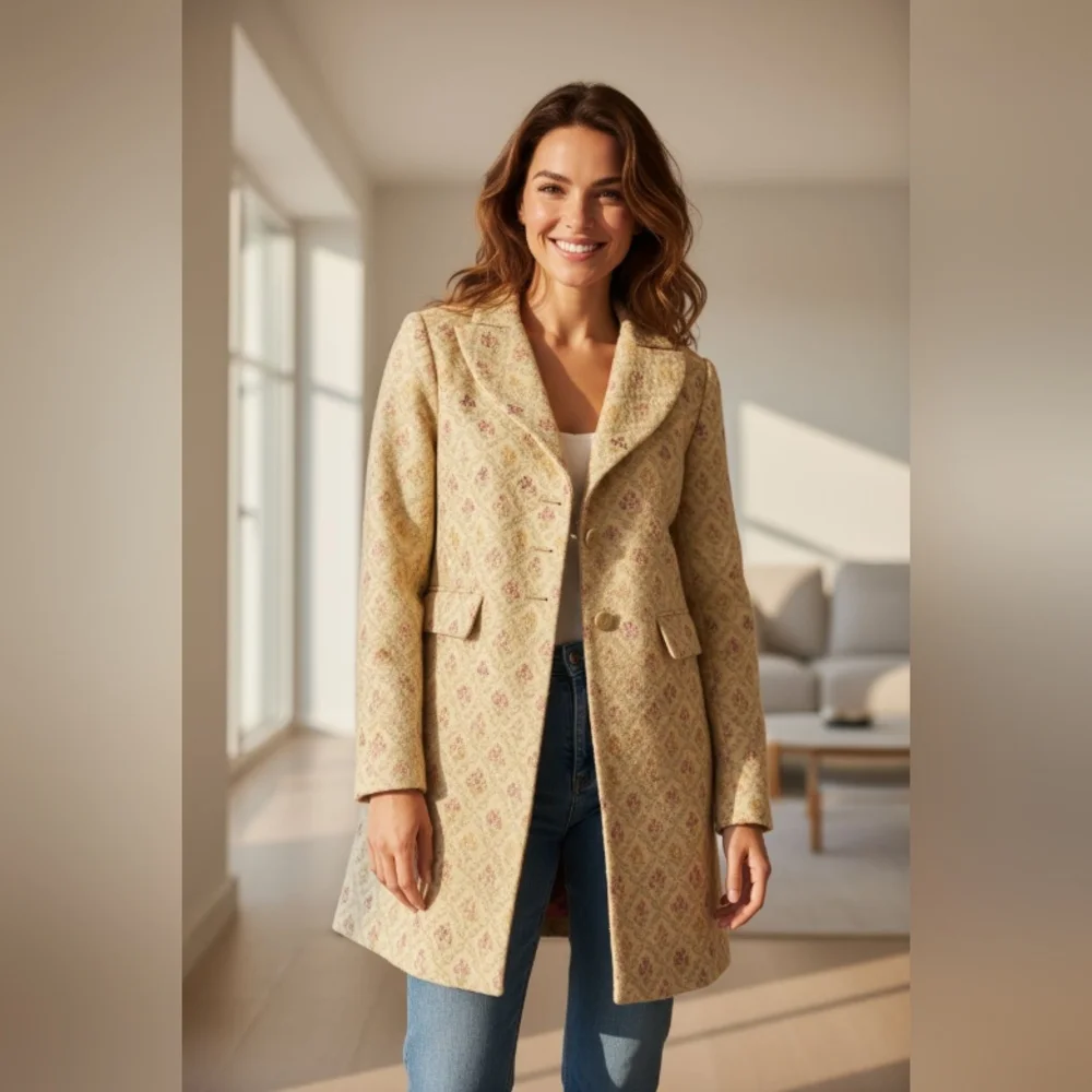 DALIA Elegant Cream Patterned Women's OVERBLAZER - Picture 3 of 8